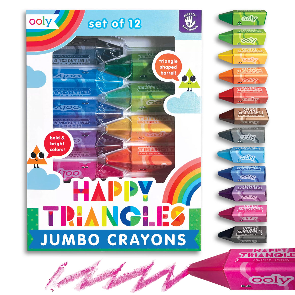 Ooly Jumbo Triangle Crayons for Toddlers, Set of 12