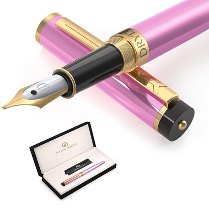 Dryden Designs Fountain Pen. Medium Nib Premium Box | 6 Ink Cartridges Included (Royal Red)