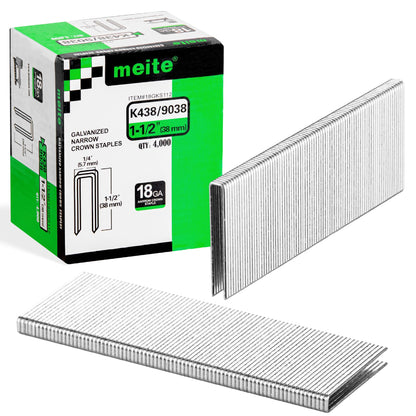 meite 18 Gauge 1/4-Inch Narrow Crown Staples, 3/4-Inch Length Heavy Duty Galvanized Upholstery Staples for Electric or Pneumatic Narrow Crown Staple Guns (4,000 PCS)