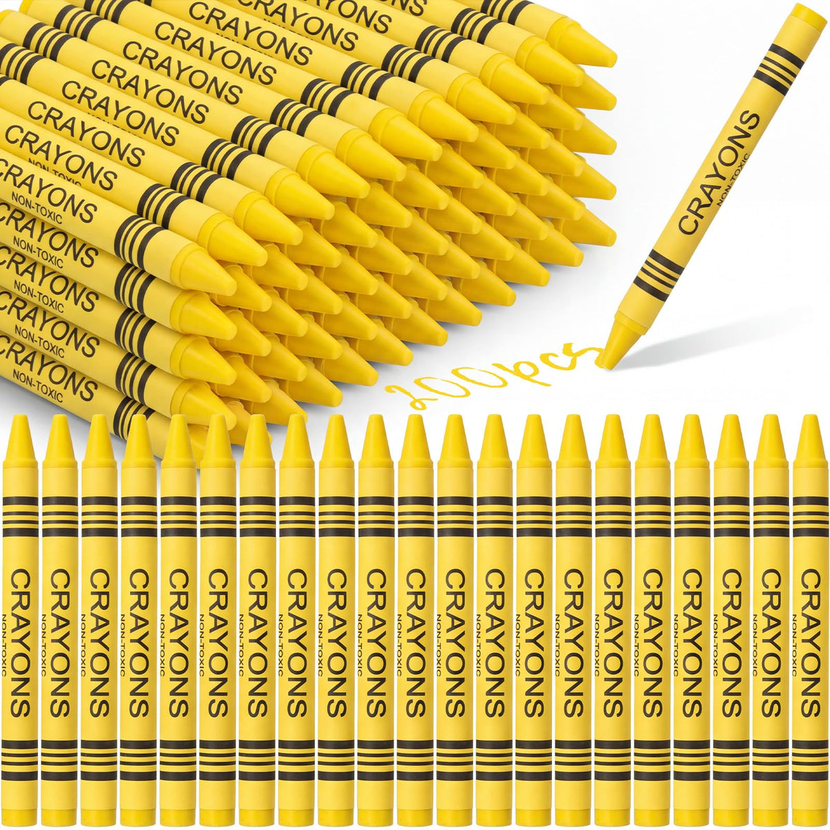 200 Pcs Yellow Crayons Bulk Pack Single Color Crayon Refill Back to School Gift Supplies Refill Coloring Party Favors for Kids Teacher Painting Classrooms Groups Party Art Gifts Supplies
