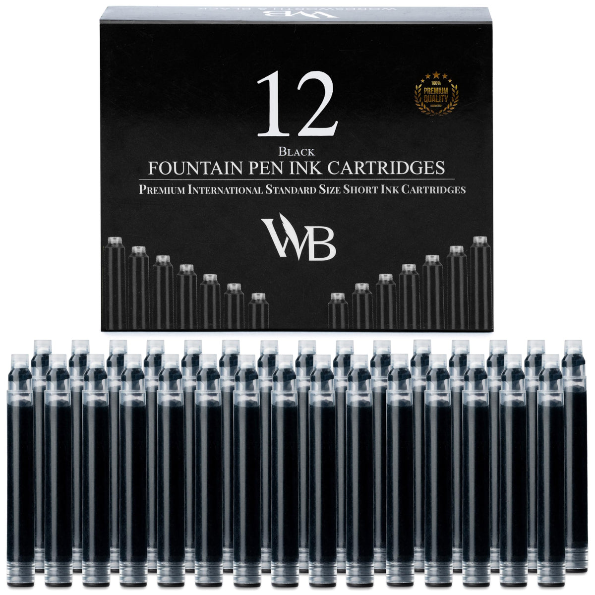 Wordsworth & Black Fountain Pen Ink Cartridge Refills, 12 Pack, Black