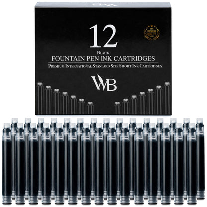 Wordsworth & Black Fountain Pen Ink Cartridge Refills, 12 Pack, Black