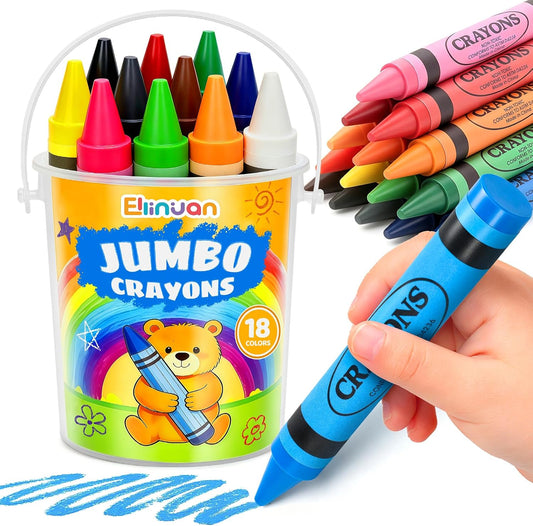 18 Colors Jumbo Crayons for Toddlers, Washable Easy Grip Large Crayons for Kids, Non-Toxic Big Crayon for Coloring, School Art Crafts Supplies, Classroom Must Haves, Birthday Gifts for Boys Girls