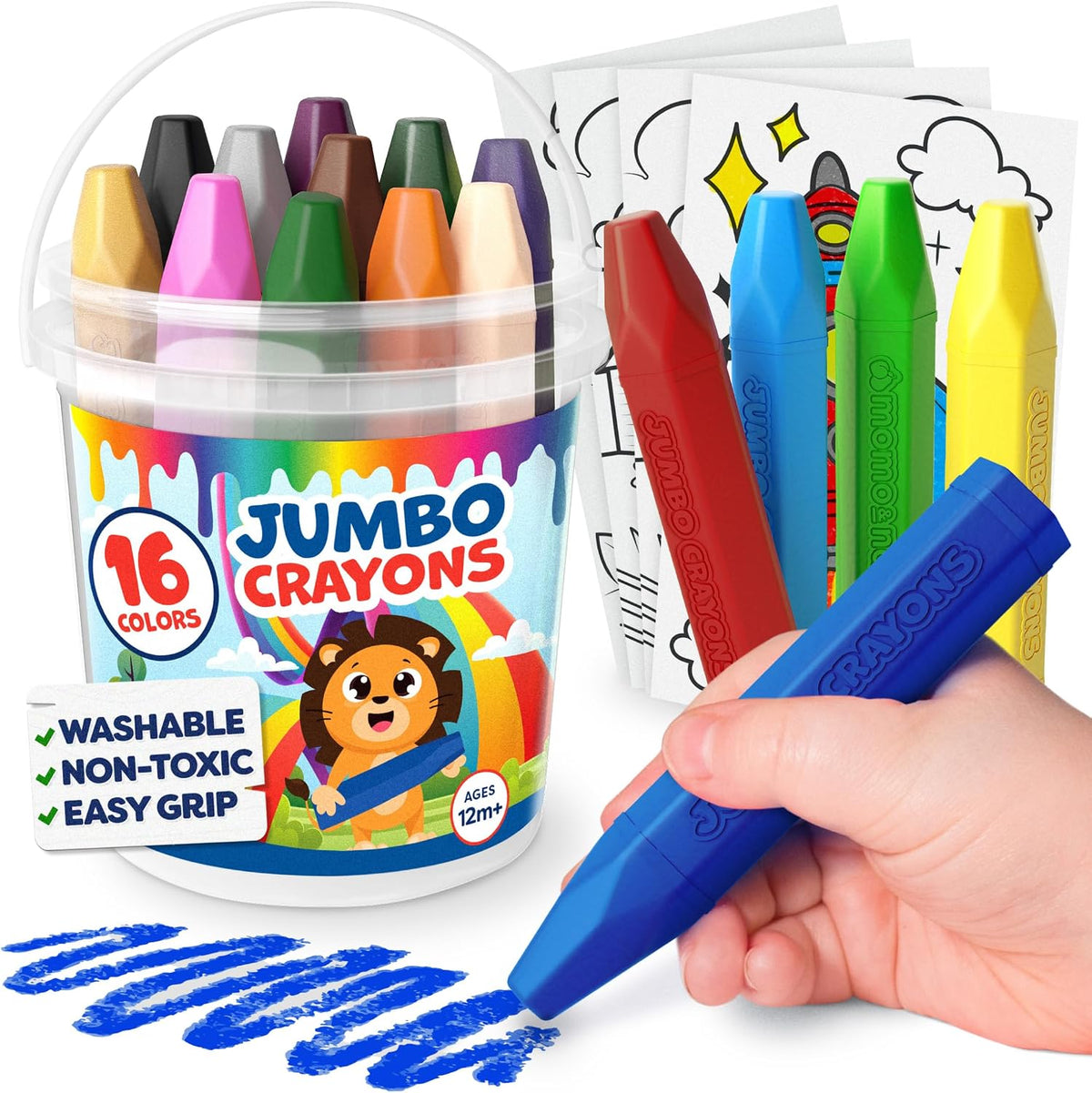 Jumbo Crayons for Toddlers 1-3 - Washable, Large Coloring Crayons for Kids