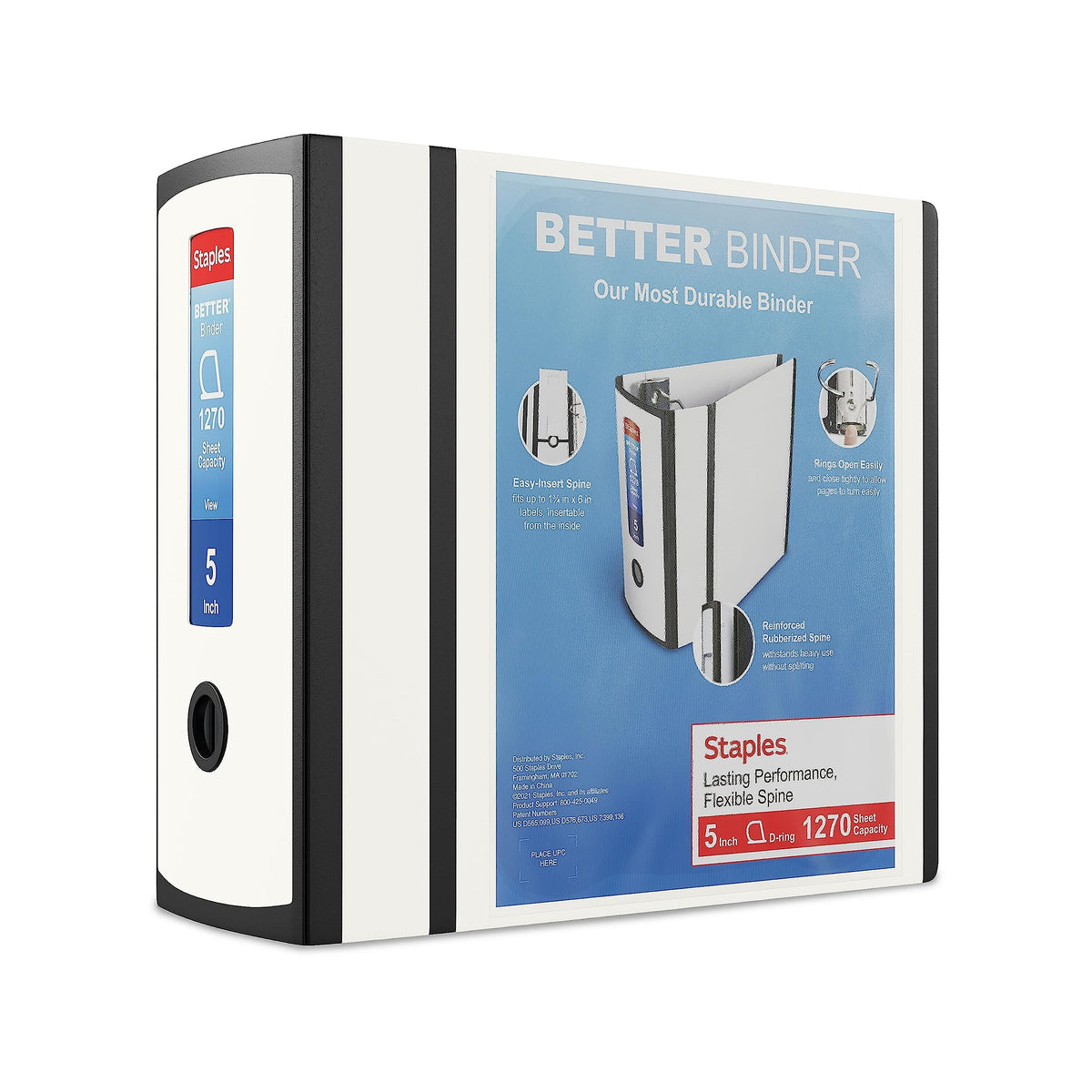 Staples Better Binder, 3 Inch D-Ring, Blue, Reinforced Rubber Spine
