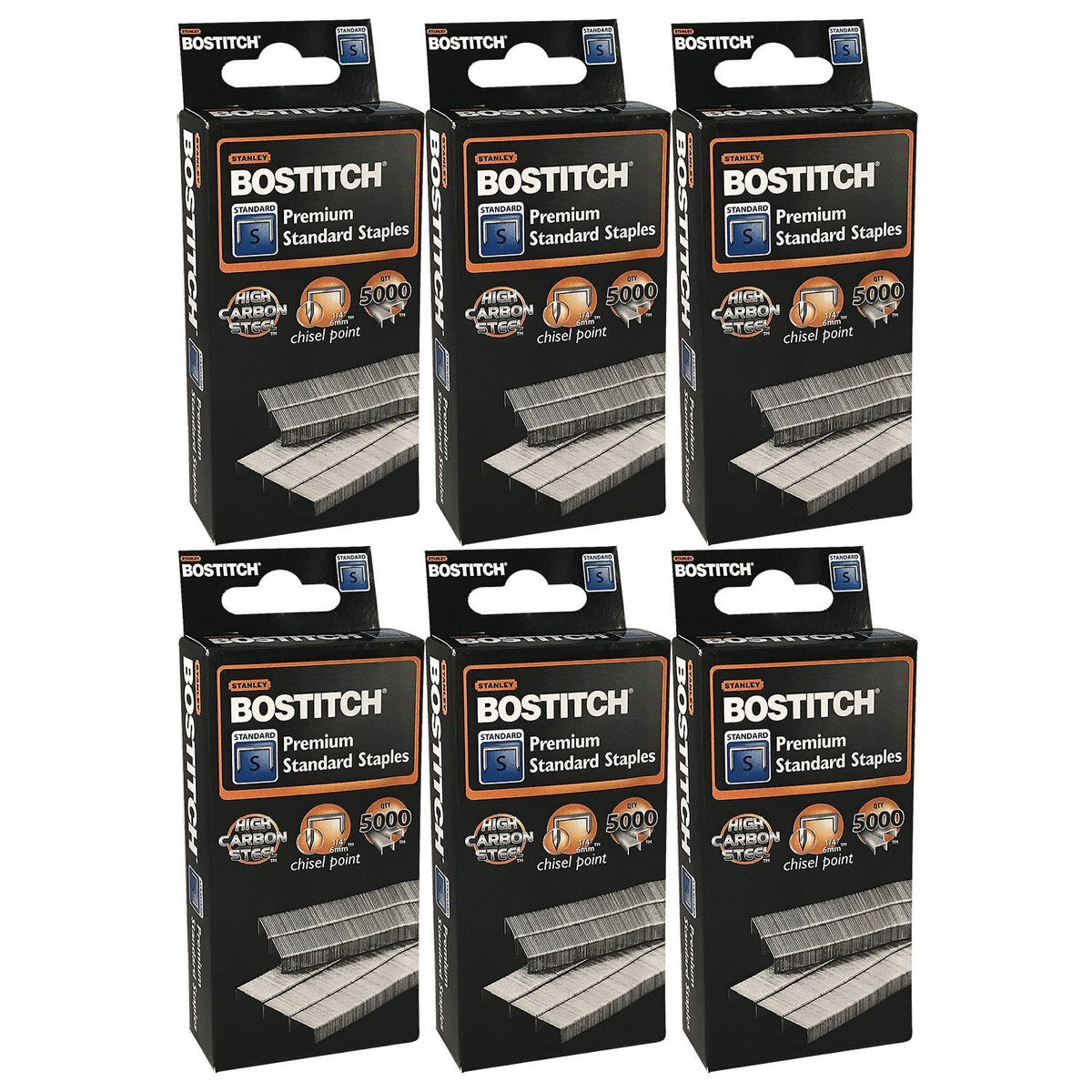 Stanley Bostitch Premium Standard Staples, 1/4" (6mm), High Carbon Steel, Chisel Point, Bulk 30,000 Value Pack (SBS191/4CPR)