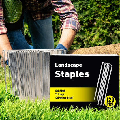 HongWay 120 Pack Landscape Staples, 6 Inch Garden Stakes Galvanized Steel