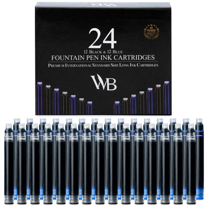 Wordsworth & Black Fountain Pen Ink Cartridge Refills, 24 Pack, Black