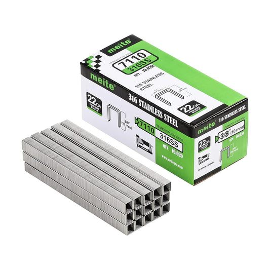 meite 71/10 22 Gauge 71 Series 316 Stainless Steel Upholstery Staples, 3/8-Inch (9.1 mm) Crown 3/8-Inch Length for Fine Wire Stapler Gun and Marine Upholstery (10,000 Counts)