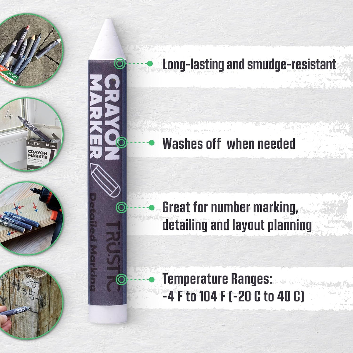 Universal Crayon Wax Marker for Industrial and Craft Detailed Marking on Lumber Metal Carton Ceramics Concrete Glass Plastic Tire 4 x 1/2", Pack of 12 (Multicolor)