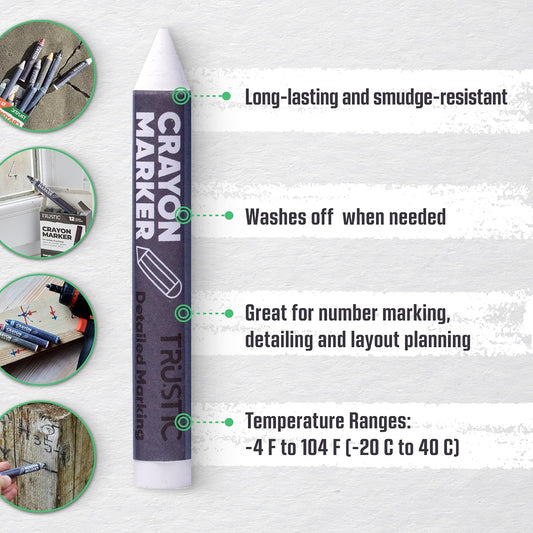 Universal Crayon Wax Marker for Industrial and Craft Detailed Marking on Lumber Metal Carton Ceramics Concrete Glass Plastic Tire 4 x 1/2", Pack of 12 (Multicolor)