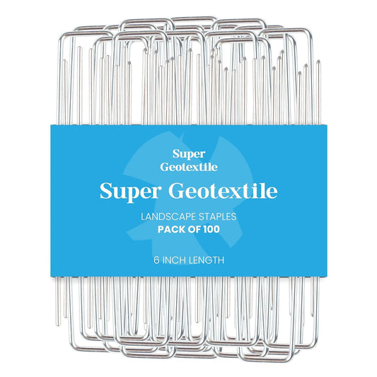 Super Geotextile Landscape Staples - Heavy Duty 11 Gauge Galvanized U-Shaped Sod Pins for Weed Barrier and Landscaping Fabric Stakes - 1" x 6" (100 pcs)