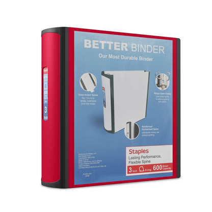 Staples Better Binder, 3 Inch D-Ring, Blue, Reinforced Rubber Spine