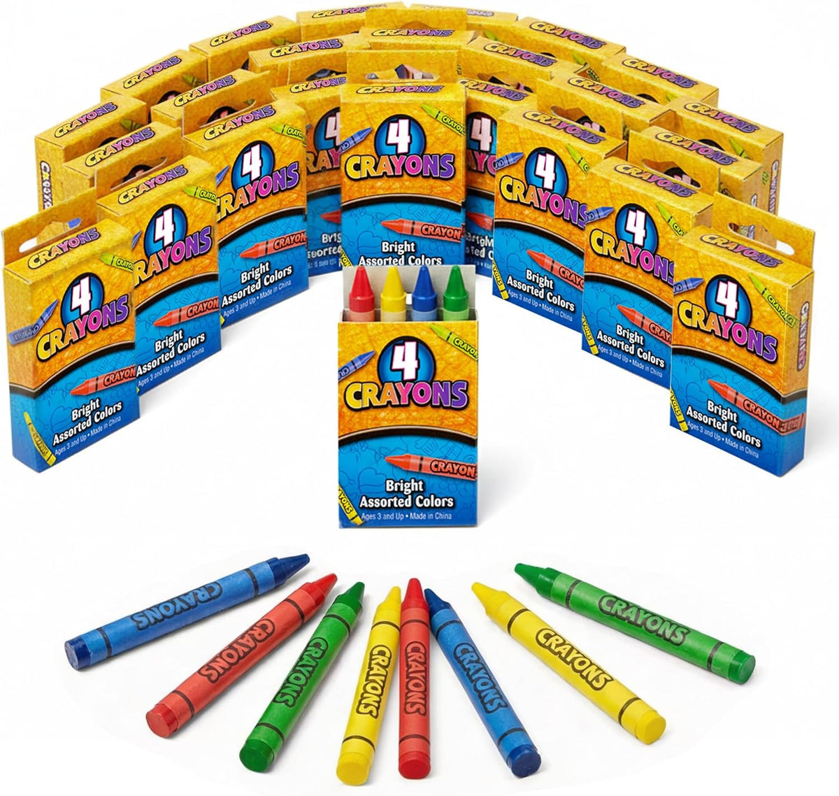 Bulk Crayons (576 Count) Party Favors & Classrooms, 144 Packs of 4 Colors