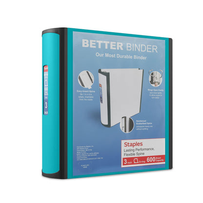 Staples Better Binder, 3 Inch D-Ring, Blue, Reinforced Rubber Spine