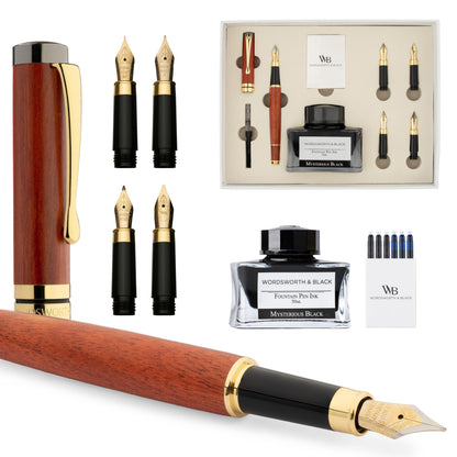 Wordsworth & Black Luxury Bamboo Black Fountain Pen Set, 4 Nibs