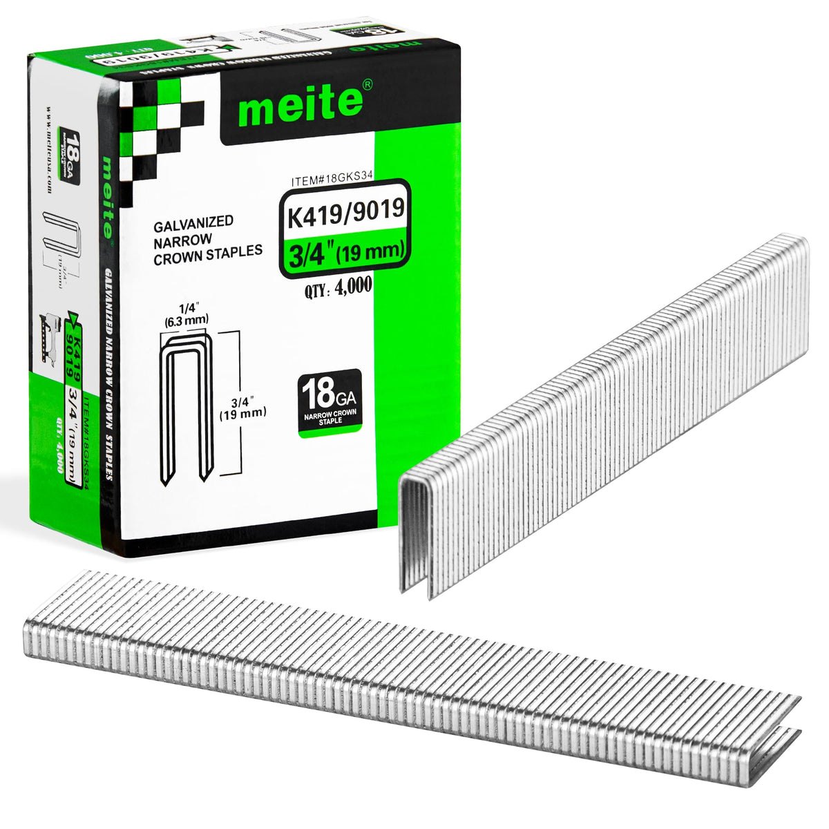 meite 18 Gauge 1/4-Inch Narrow Crown Staples, 3/4-Inch Length Heavy Duty Galvanized Upholstery Staples for Electric or Pneumatic Narrow Crown Staple Guns (4,000 PCS)