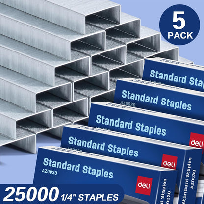 Deli Staples, 25000 Staples, 1/4'' Length, 210/Strip, 5 Boxes of 5000 Each
