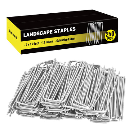 HongWay 100 Pack Landscape Staples, 6 Inch Garden Stakes Galvanized Steel