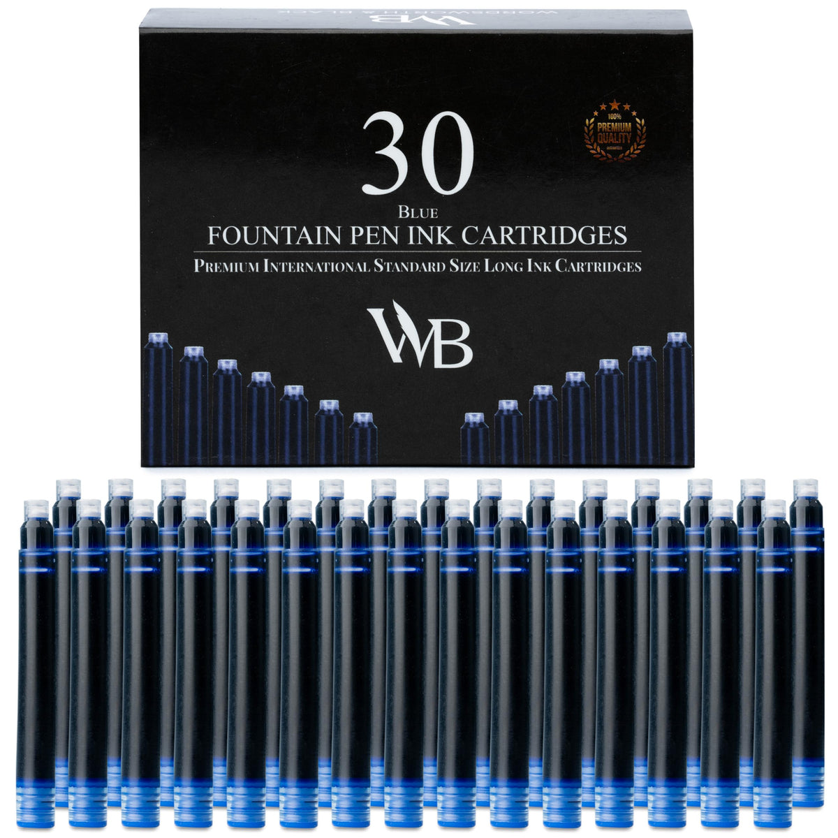 Wordsworth & Black Fountain Pen Ink Cartridge Refills, 30 Pack, Black/Blue