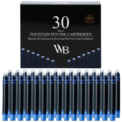 Wordsworth & Black Fountain Pen Ink Cartridge Refills, 30 Pack, Black/Blue