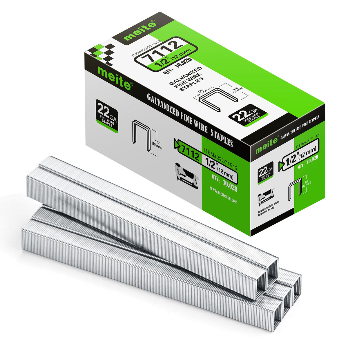 meite 22 Gauge 71 Series 3/8" Crown Wide 3/8" Leg Length Galvanized Staples for Upholstery Stapler 10,020 PCS/Box (1 Box)