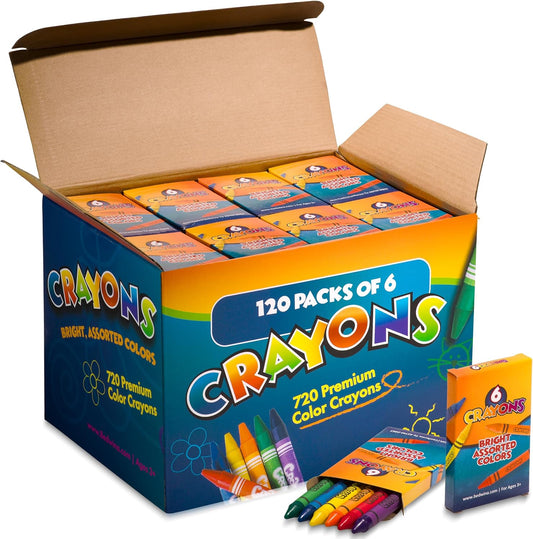 Bulk Crayons (720 Count) Party Favors & Classrooms, 120 Packs of 6 Colors
