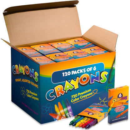 Bulk Crayons (720 Count) Party Favors & Classrooms, 120 Packs of 6 Colors