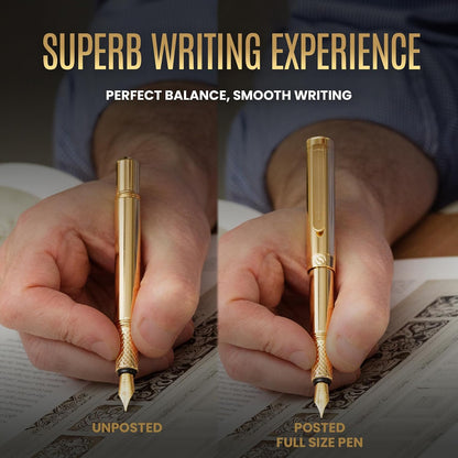 Scriveiner Gold Pocket Fountain Pen, Superb Luxury Pen Gift for Men & Women