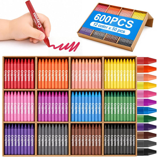 FUMILE Bulk Crayons Class Pack, Non-Toxic Easy-Hold Crayon for Kids, 600ct