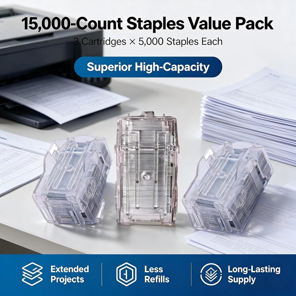 3-Pack 14YK SK-602 Staple Compatible with Konica Minolta SK602 14YK SK-602 Stacker Staples Refills (3 Cartridges x 5,000 Staples Each)