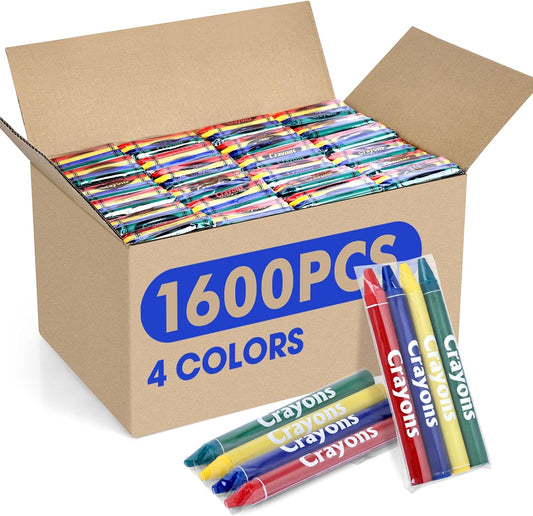 FUMILE 1600 Count Crayon (400 Sets of 4 Colors), Crayons Bulk Individual Packs, Non-Toxic Mini crayons for Kids Party Favors, Restaurants, School Supplies, Travel and More Events
