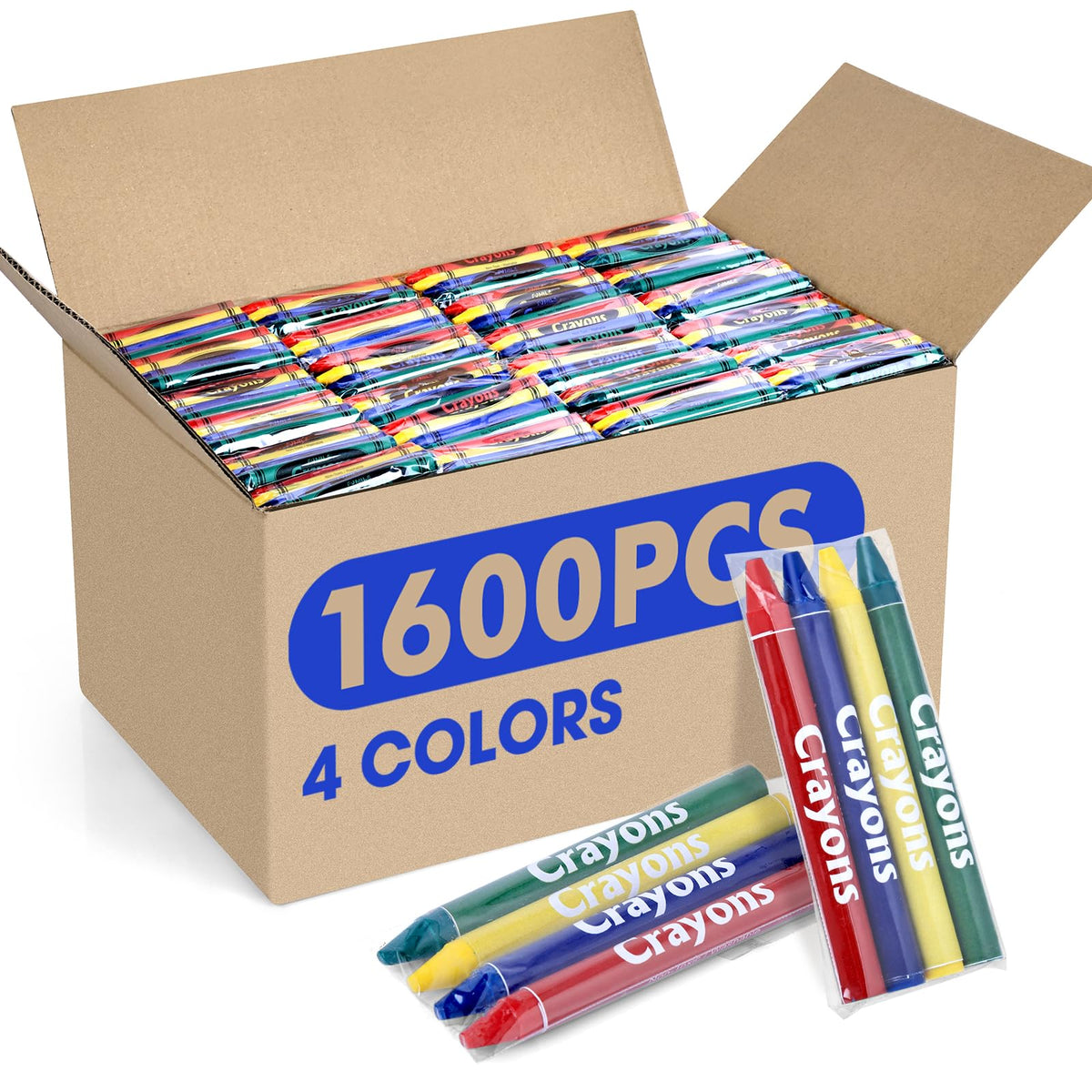 FUMILE 1600 Count Crayon (400 Sets of 4 Colors), Crayons Bulk Individual Packs, Non-Toxic Mini crayons for Kids Party Favors, Restaurants, School Supplies, Travel and More Events