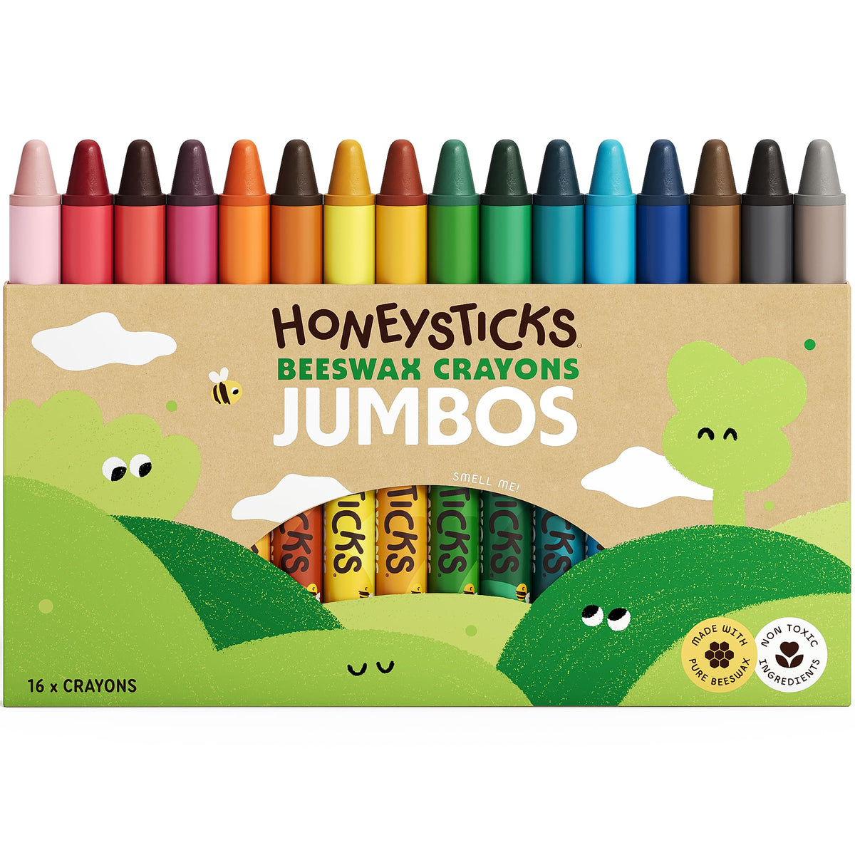 Honeysticks Jumbo Crayons (24 Pack) - Non Toxic Crayons, 100% Pure Beeswax
