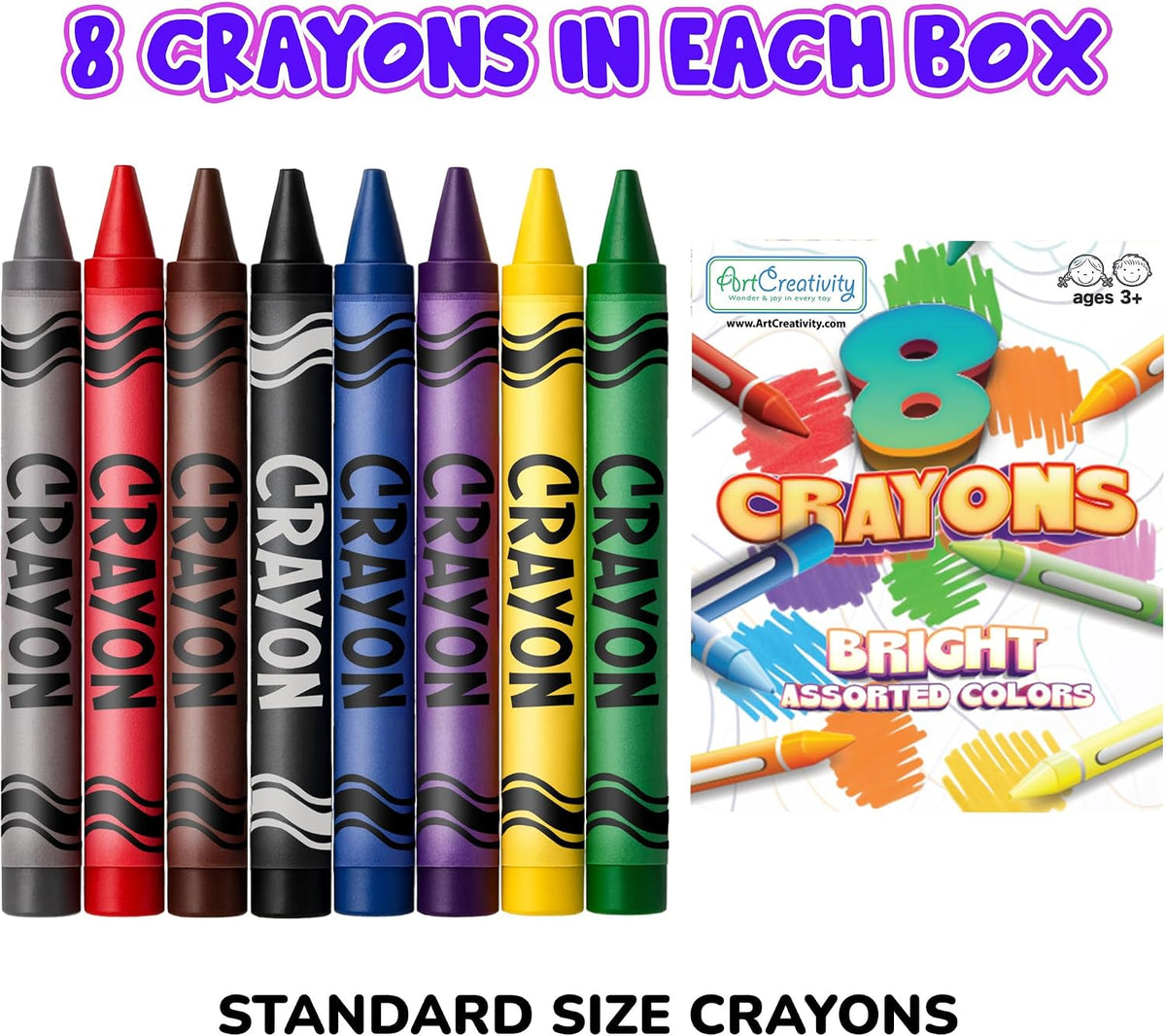 ArtCreativity Bulk Crayon Packs, 24 Sets of 8 Packs of Crayons (192 count), Classroom Crayons for Students, Non-Toxic Crayon Party Favors for Kids, Arts & Crafts Supplies 3+
