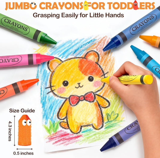 18 Colors Jumbo Crayons for Toddlers 1-3 2-4, Non-Toxic Washable Easy to Grip, School Art Supplies for Kids Ages 4-8, Classroom Must Haves, Ideal Coloring Set Birthday Easter Gifts for Boys Girls