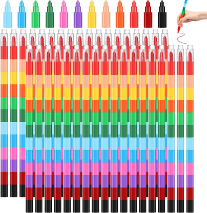 Gersoniel 72 Pcs Stackable Crayons, Stacking Buildable 12 Colors Crayons