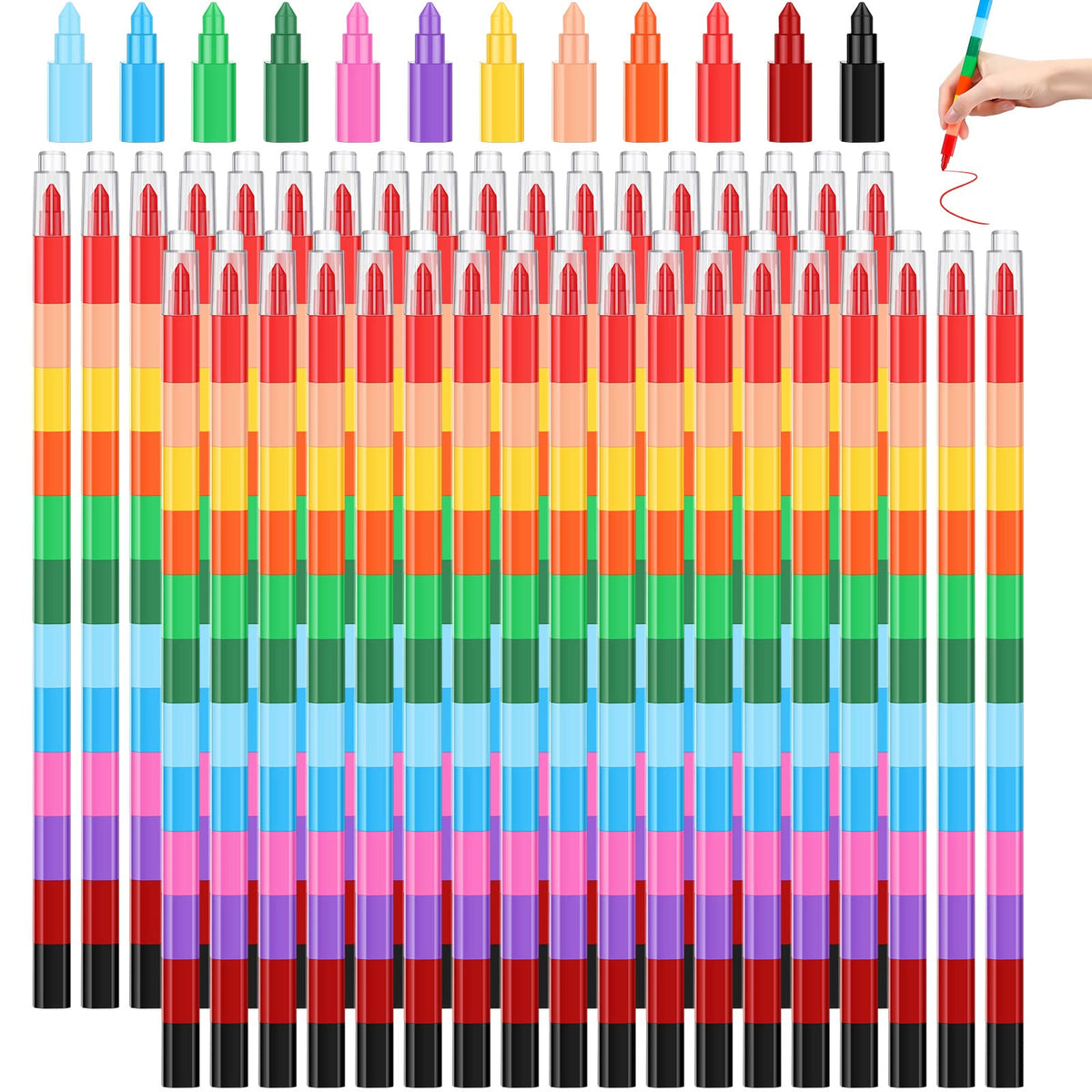 Gersoniel 72 Pcs Stackable Crayons, Stacking Buildable 12 Colors Crayons