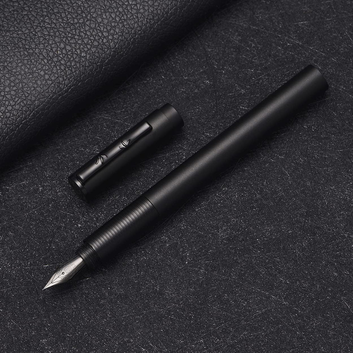 Hongdian Dark Blue Forest Fountain Pen Bent Nib Beautiful Tree Texture Excellent Metal Writing Pen