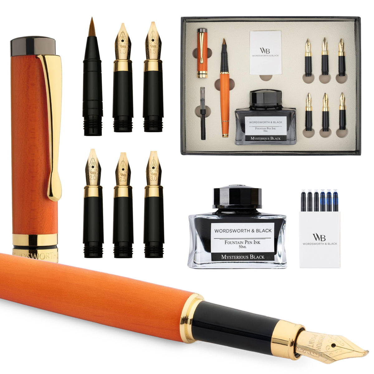 Wordsworth & Black Luxury Bamboo Maple Calligraphy Pen Set, 6 Nibs