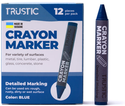 Universal Crayon Wax Marker for Industrial and Craft Detailed Marking on Lumber Metal Carton Ceramics Concrete Glass Plastic Tire 4 x 1/2", Pack of 12 (Multicolor)