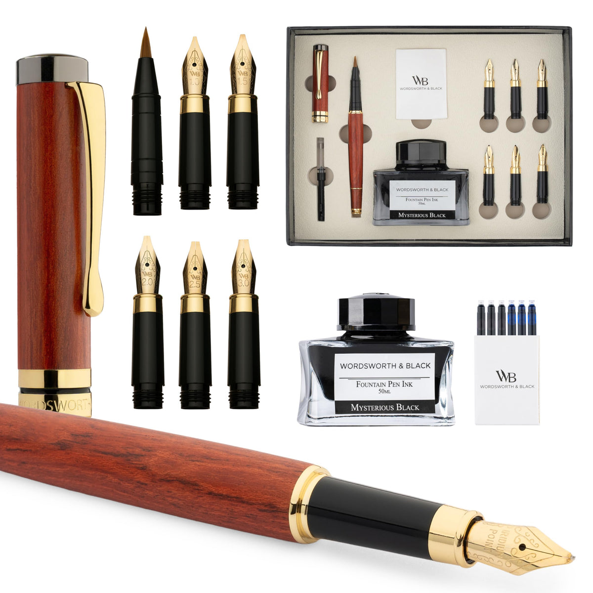 Wordsworth & Black Luxury Bamboo Maple Calligraphy Pen Set, 6 Nibs