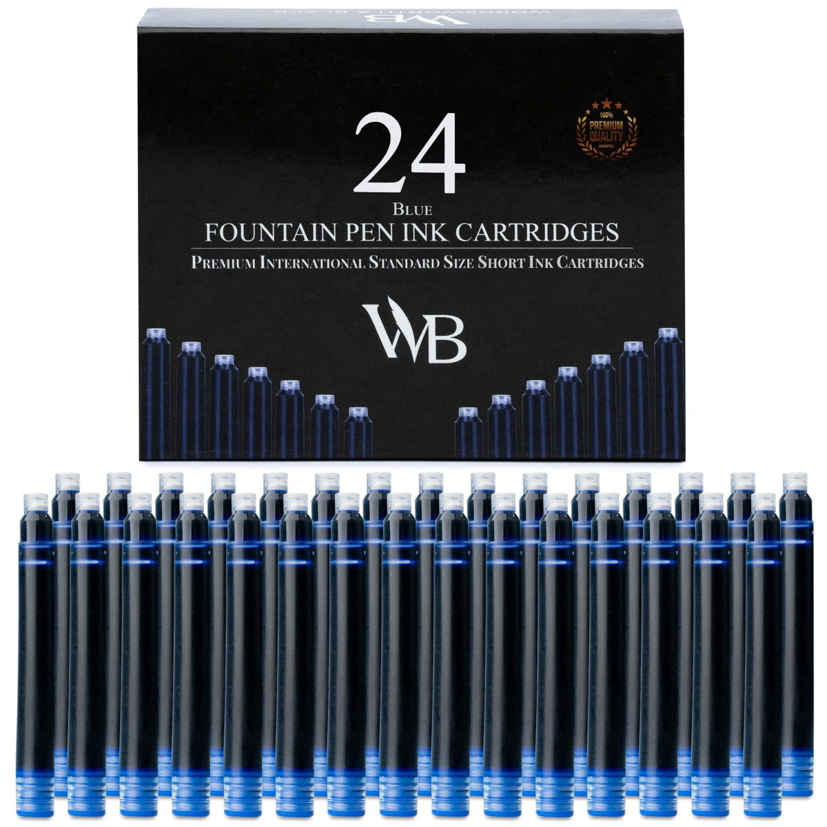 Wordsworth & Black Fountain Pen Ink Cartridge Refills, 24 Pack, Black