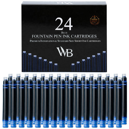Wordsworth & Black Fountain Pen Ink Cartridge Refills, 24 Pack, Black