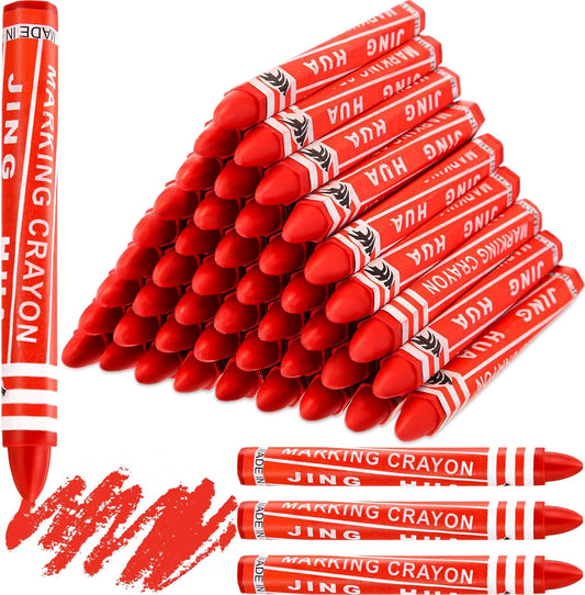 MotiMind 60 Pcs Industrial Lumber Crayons Bulk Wax Tire Marker Construction Marker for Craft Detailed Marking on Lumber Metal Carton Ceramics Concrete Glass Plastic 4.45" x 0.43" (Red)