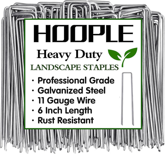 HOOPLE 200Pack 6 Inch 11 Gauge Galvanized Landscape Staples,Stakes for Outdoor Decorations, Anti-Rust Staples for Weed Barrier Fabric, U-Shaped Tent Stakes (200)