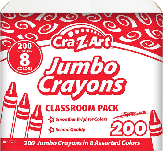 Cra-Z-Art Jumbo Crayon Bulk Class Pack 200ct 8 Assorted Colors, 25 Crayons in Each Color, Back to School Essential for Teachers and Supply Rooms