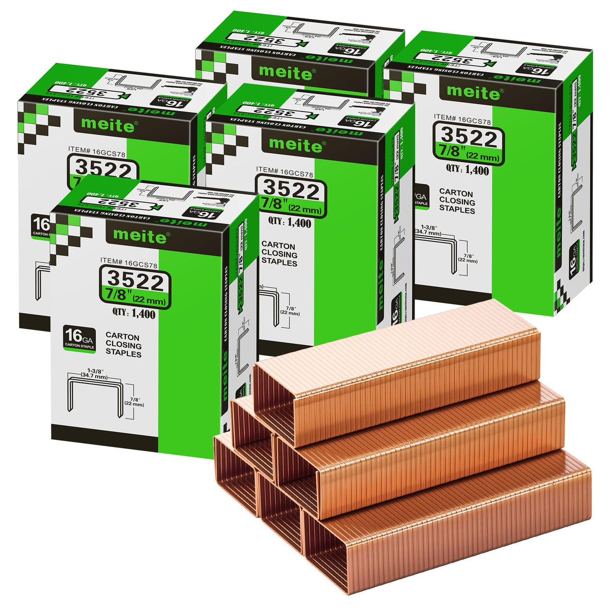 meite 16 Gauge 1-3/8" Wide Crown 3/4" Leg Carton Closing Staples 1,600PCS