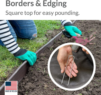 Pinnacle Mercantile Garden Stakes 6 Inch 11 Gauge Galvanized Steel Landscape Staples, Heavy Duty Landscape Fabric Stakes 200 Pack for Weed Barrier, Sod, Edging, Fencing and Drip Irrigation Made in USA