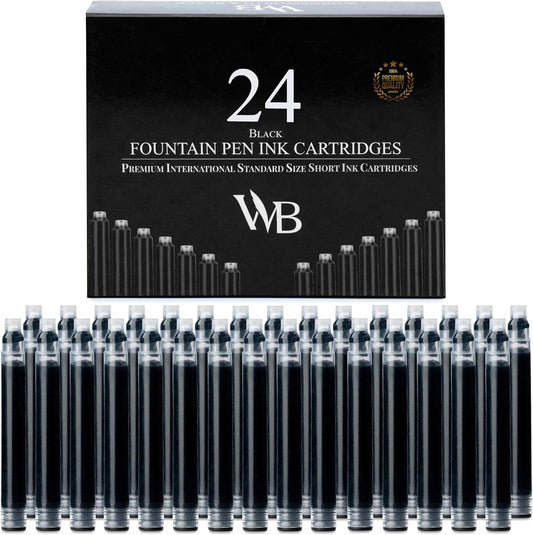 Wordsworth & Black Fountain Pen Ink Cartridge Refills, 24 Pack, Black
